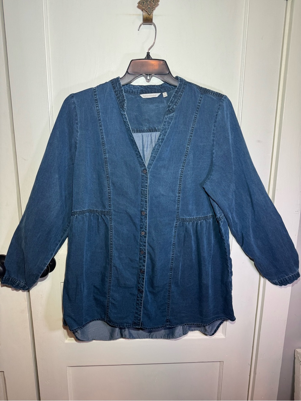 Soft Surroundings Chambray Denim Babydoll Tunic Blouse - Size XL